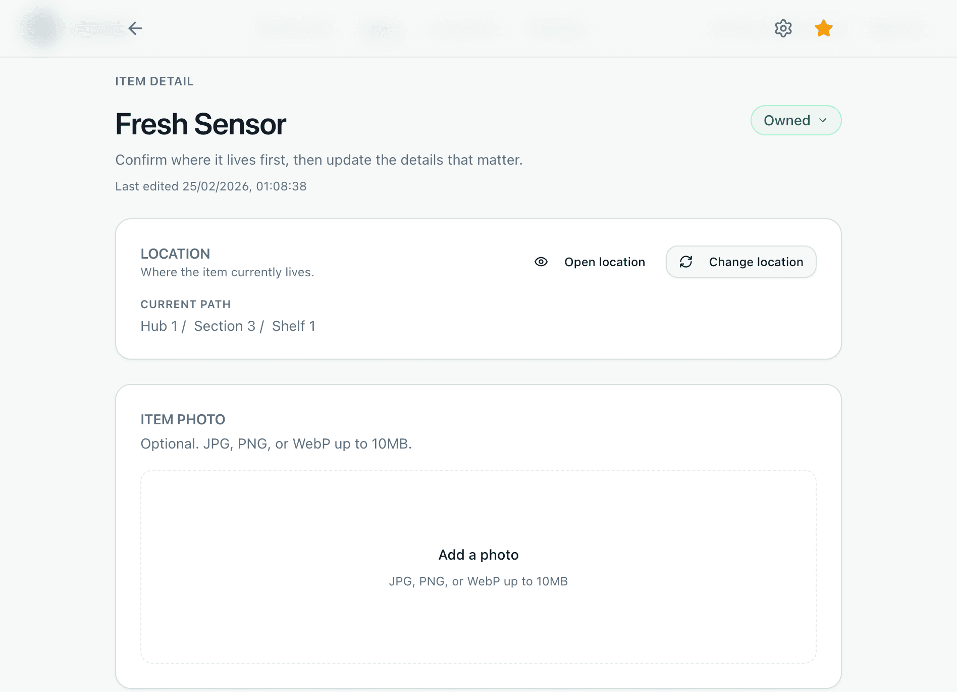 Dokodo item detail view showing the current path for an item